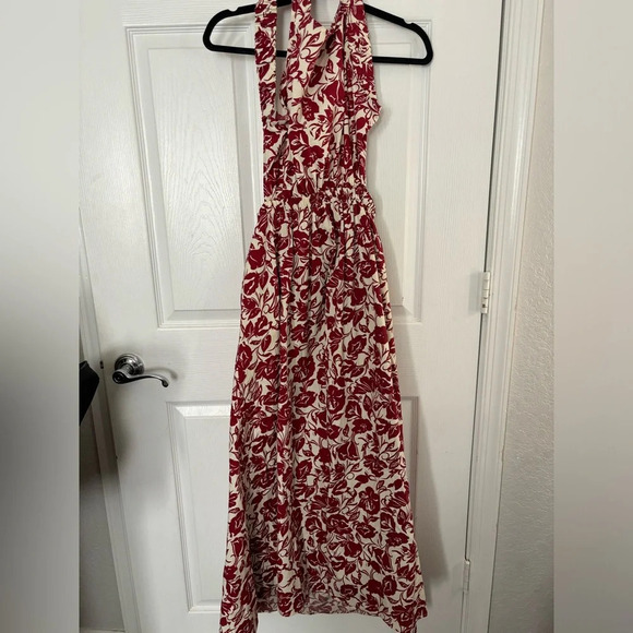MAAC LONDON Fit Flare Midi Dress Floral White Red M Elastic Waist - Picture 2 of 4